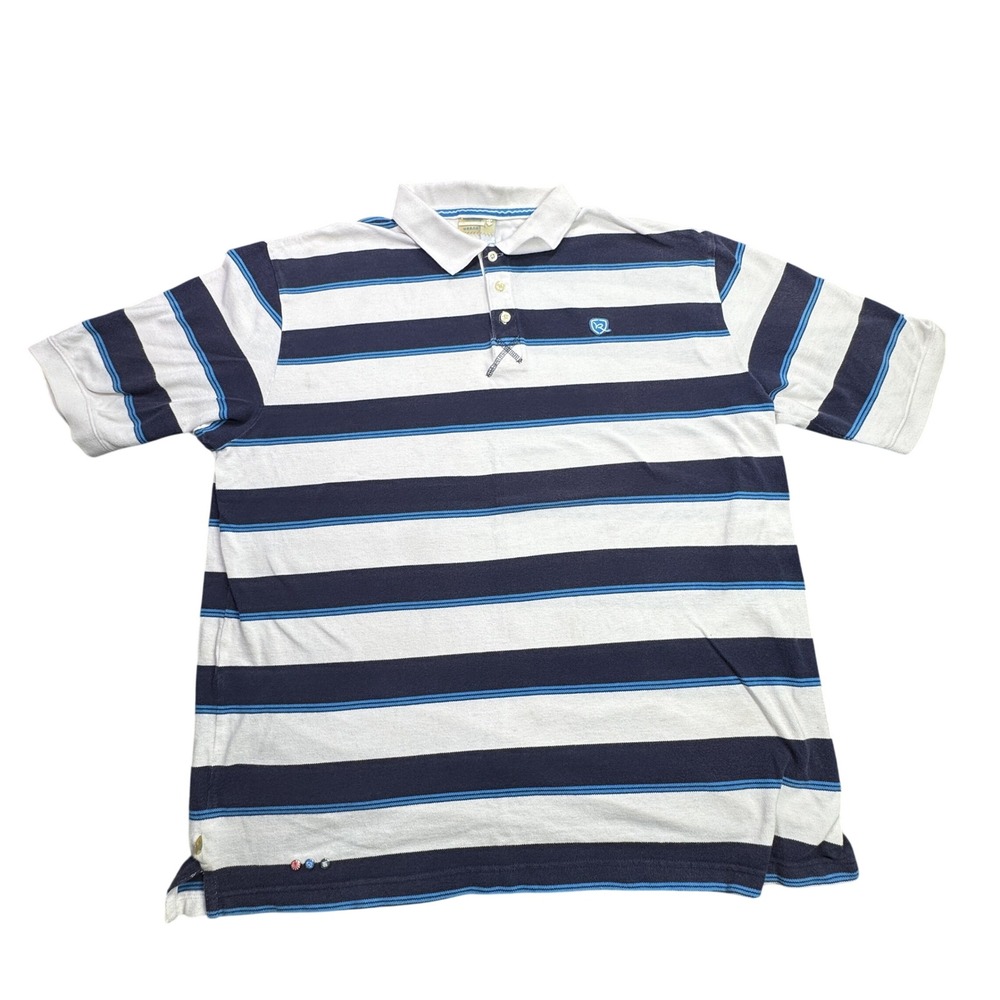 Rocawear Polo Shirt Mens 2XL White Blue Striped Y2K Streetwear Retro